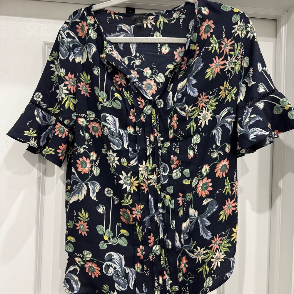 Ann Taylor Navy Floral Blouse